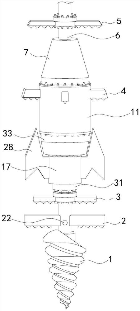 Coaxial bidirectional drill bit of stable roadbed mixing pile machine