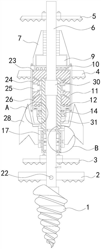 Coaxial bidirectional drill bit of stable roadbed mixing pile machine