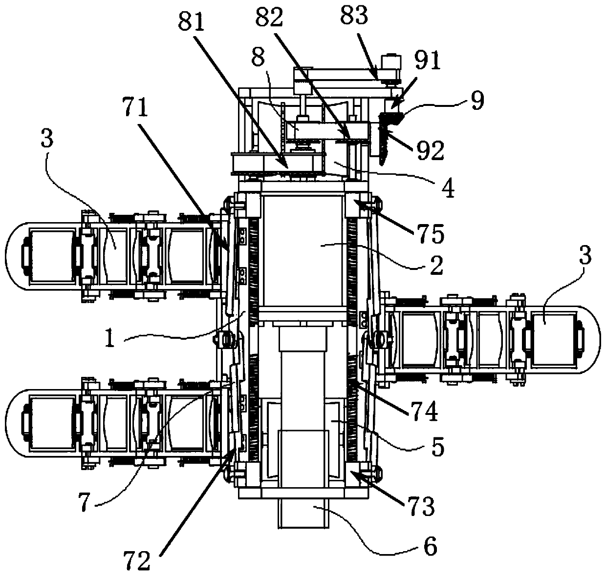 A climbing robot with single-input and multiple-output transmission