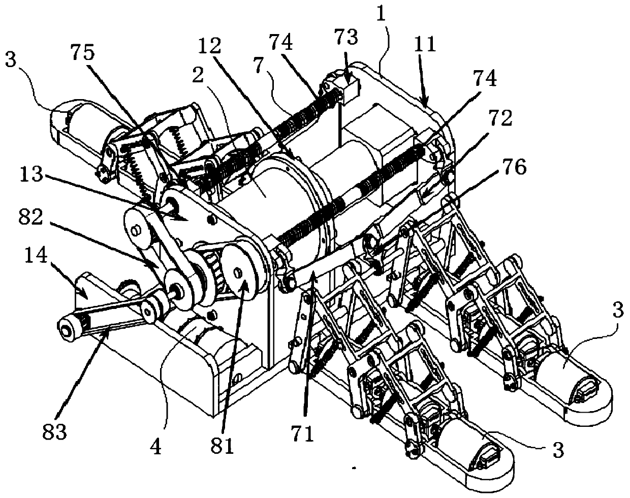 A climbing robot with single-input and multiple-output transmission