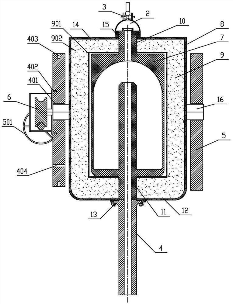 Vertical ladle for vacuum suction and injection of liquid rare earth metal