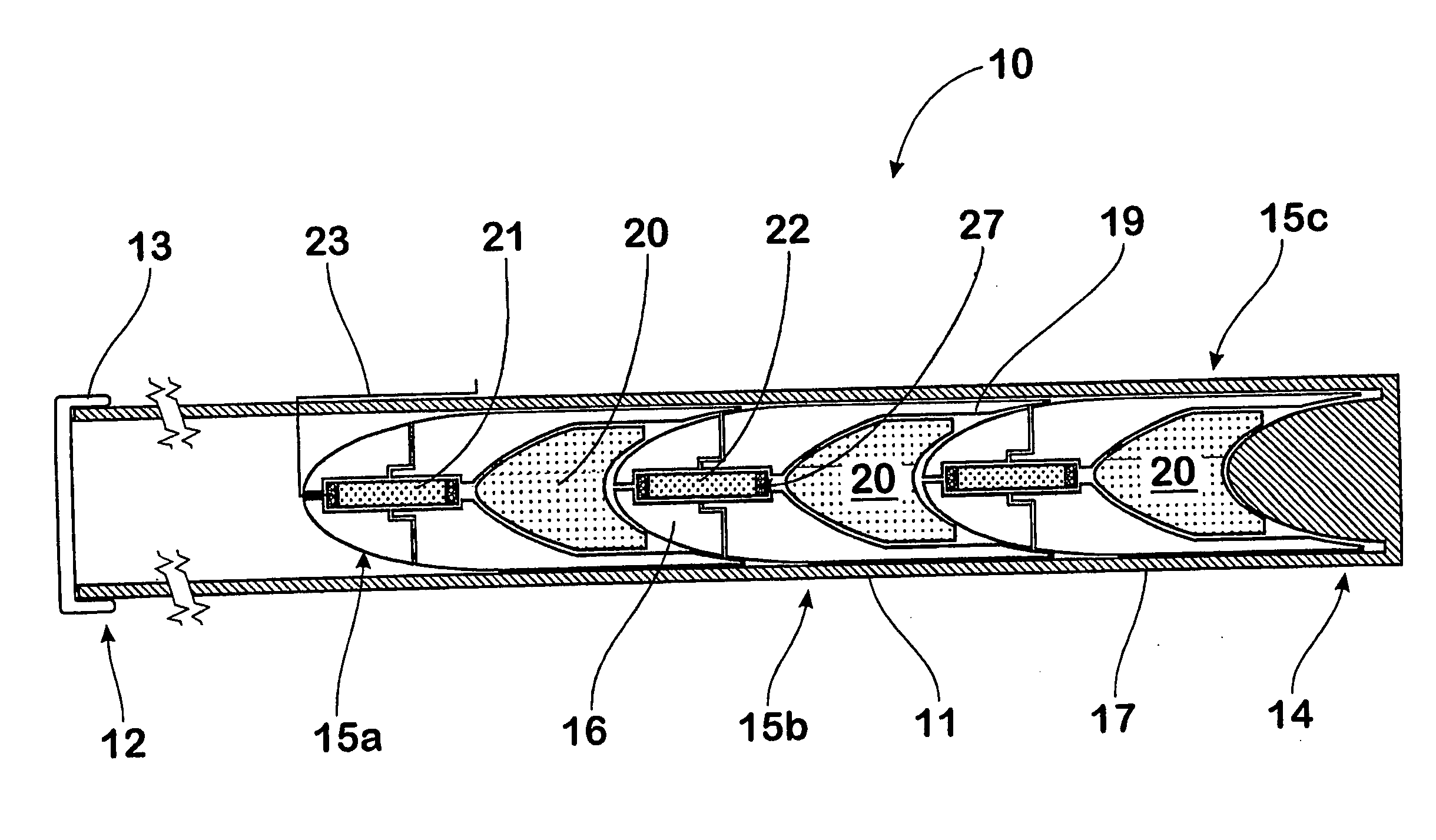 Ignition arrangement for stacked projectiles