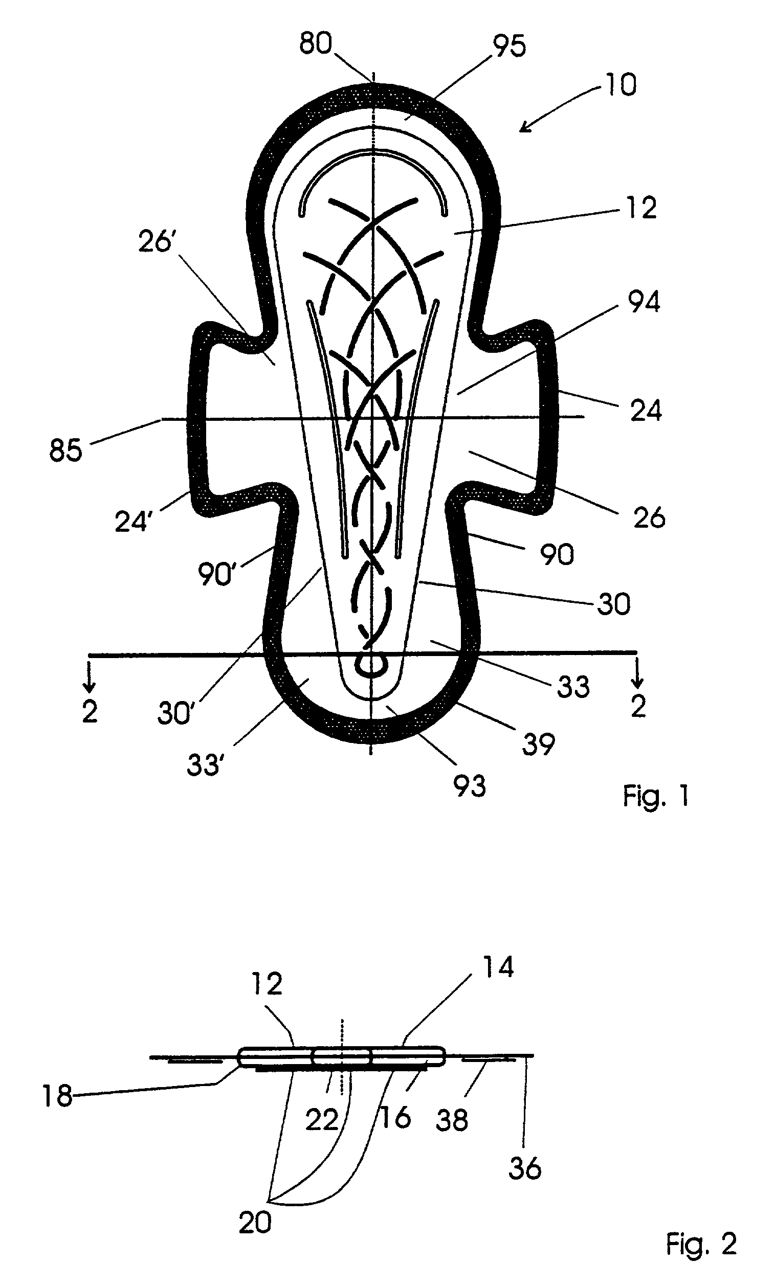 Thong sanitary napkin with self folding flaps