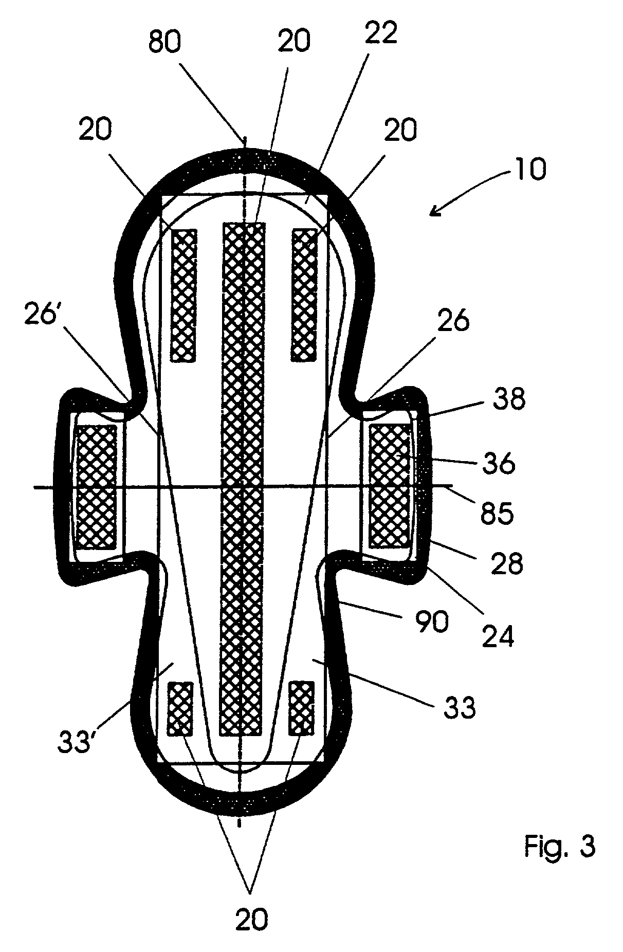 Thong sanitary napkin with self folding flaps