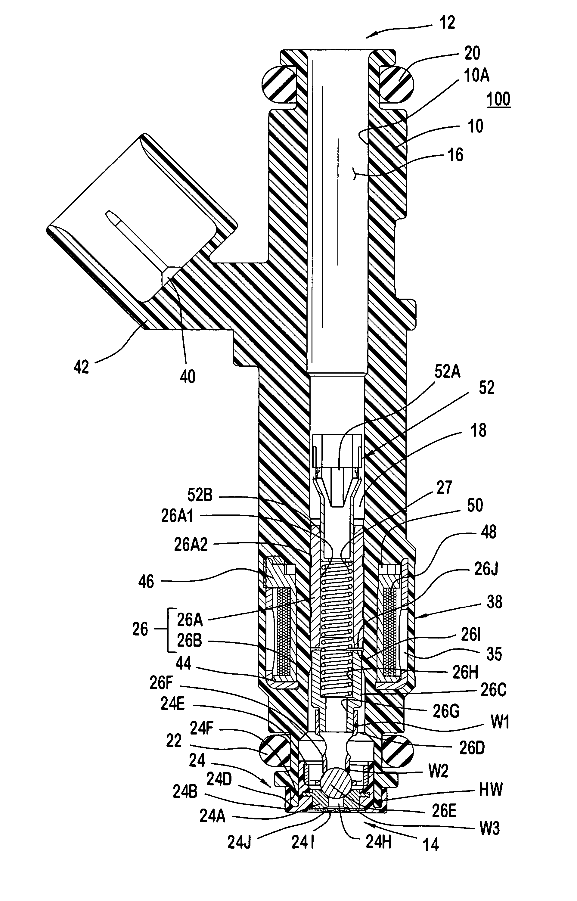 Fuel injector with a metering assembly having at least one annular ridge extension between a valve seat and a polymeric valve body