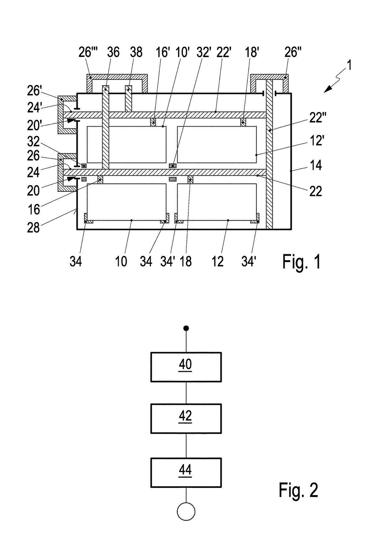 Battery unit having at least one first battery module and at least one second battery module in a battery housing