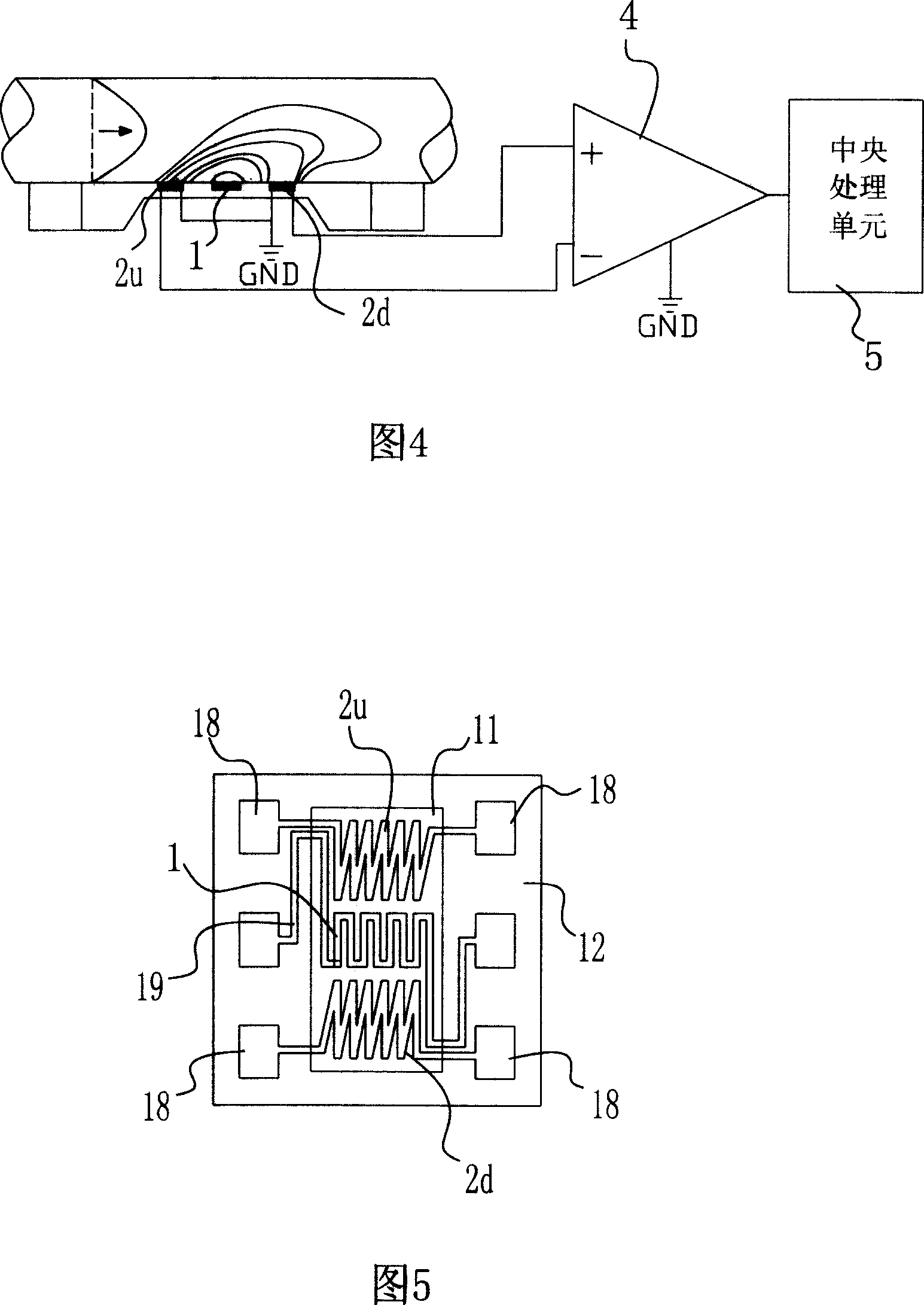 Gas-mass-flow up-down-stream temperature distribution secondary differential measuring method, sensor and flowmeter