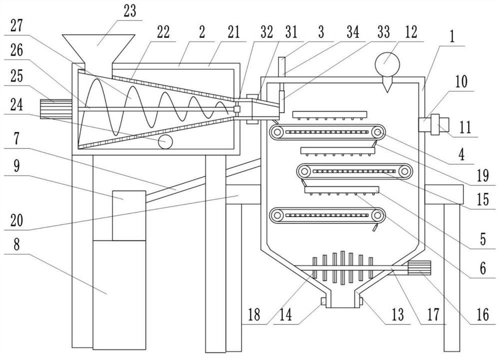 Low-temperature heat pump sludge drying machine with extrusion water filtering function