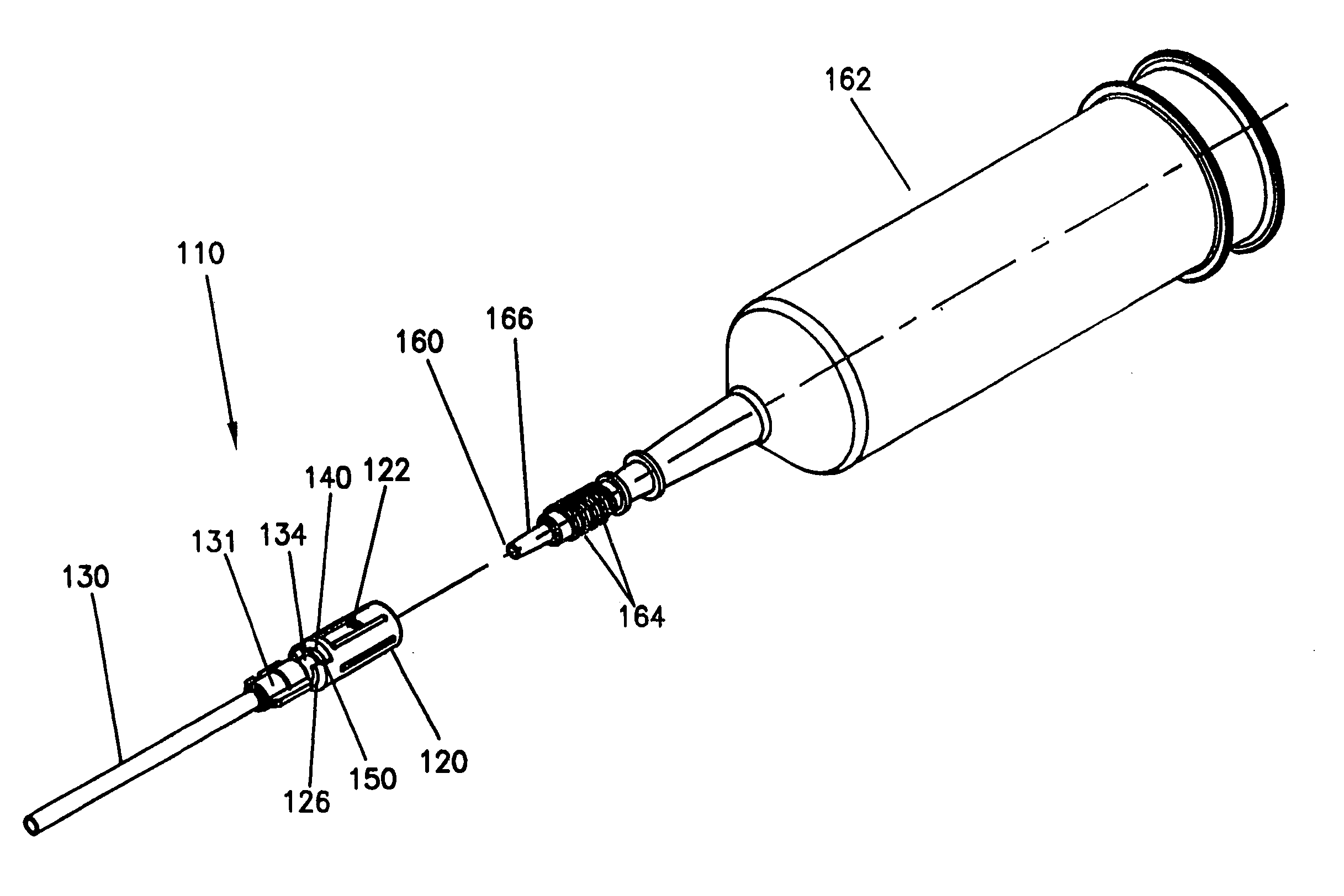 Connector and tubing assembly for use with a syringe