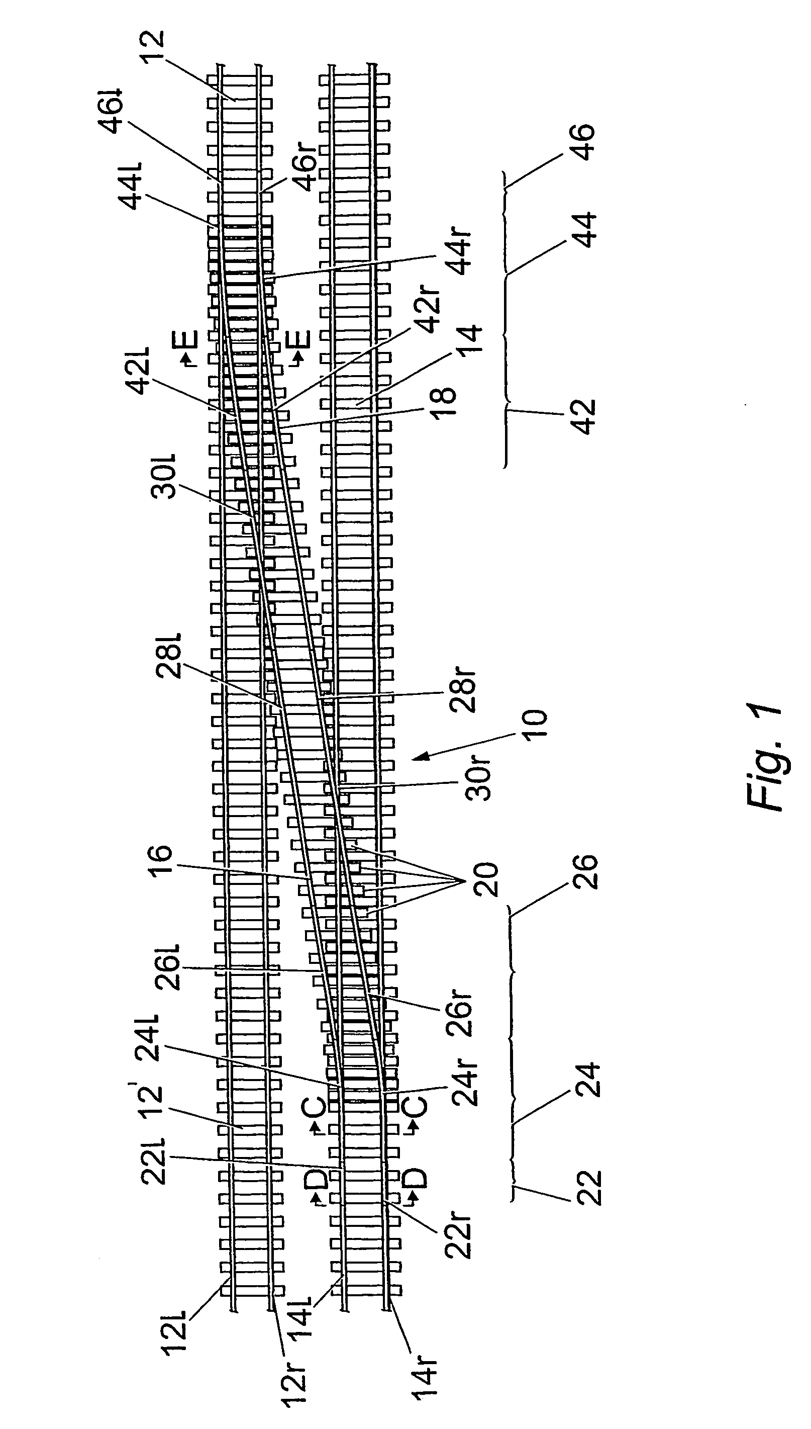 Turnout/crossover section for railway track