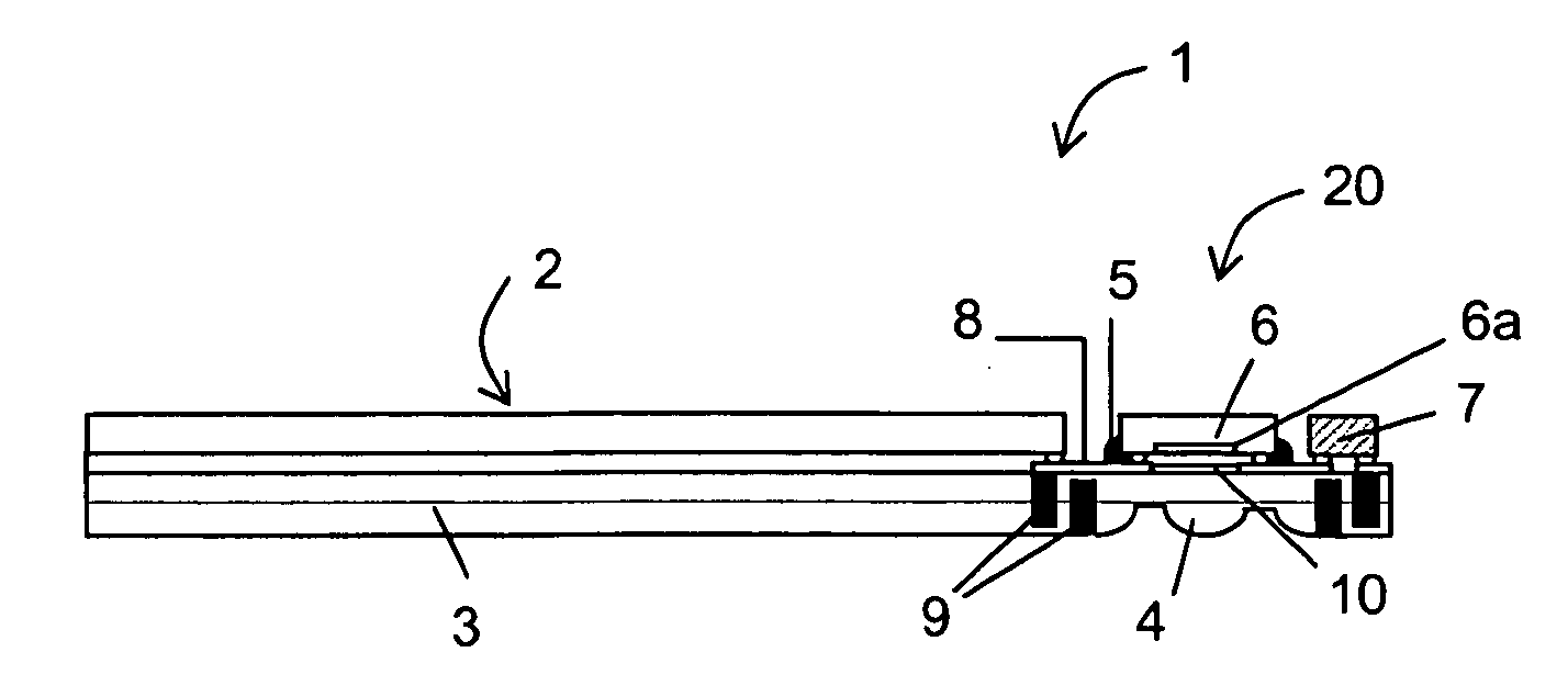 Display element having a lens being formed as part of a translucent support substrate having a display disposed thereon