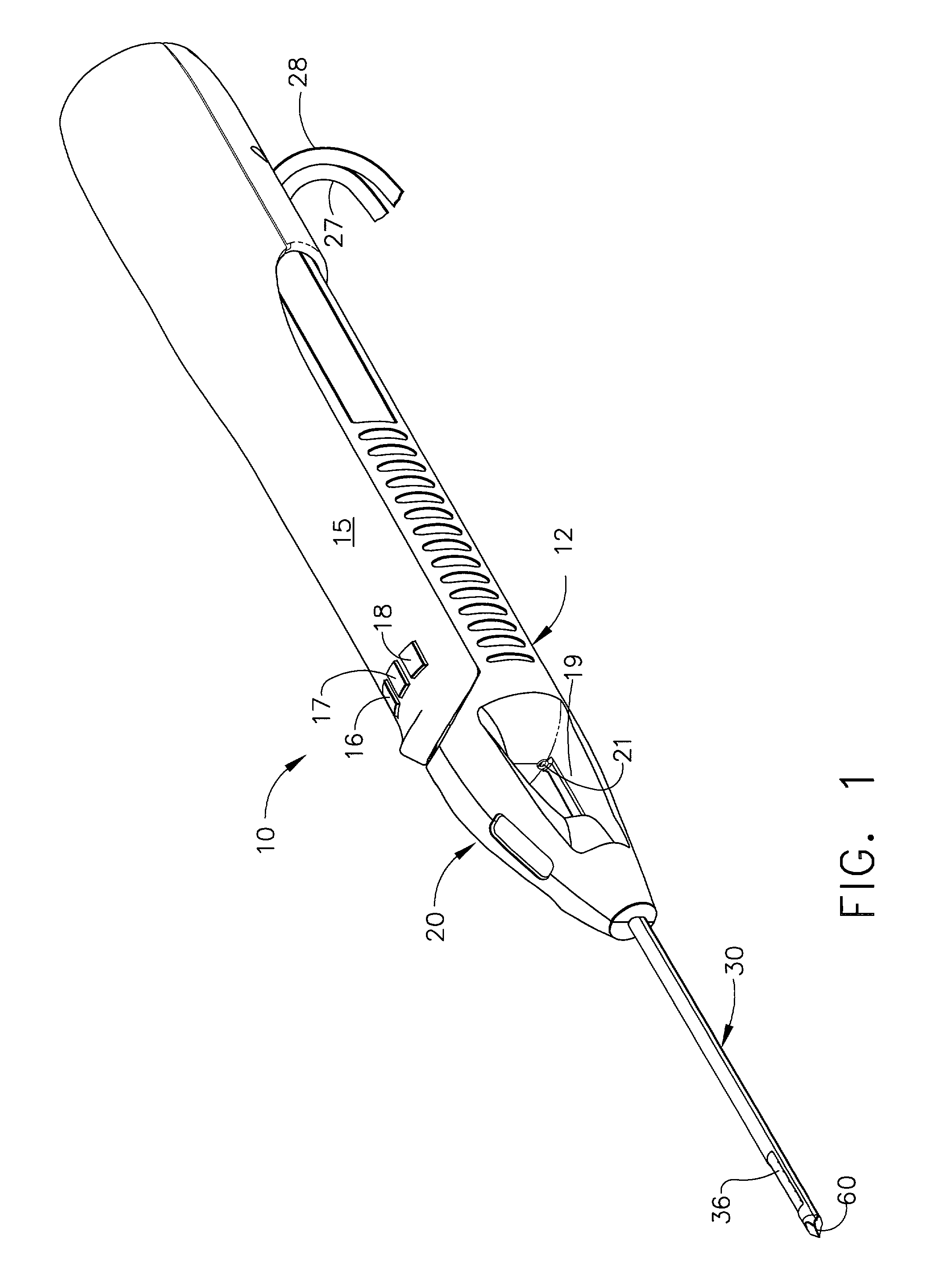 MRI compatible surgical biopsy device having a tip which leaves an artifact