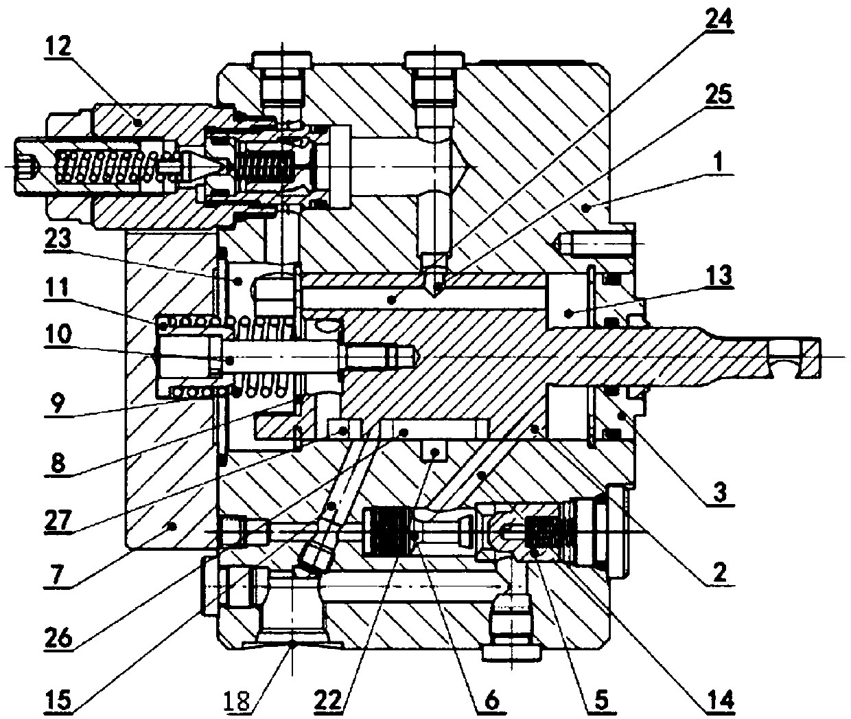 A rotary multi-way valve with pressure maintaining and anti-shock