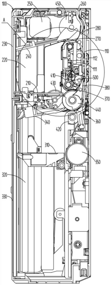 Flake medium accumulation and separation device and cash recycling processing equipment