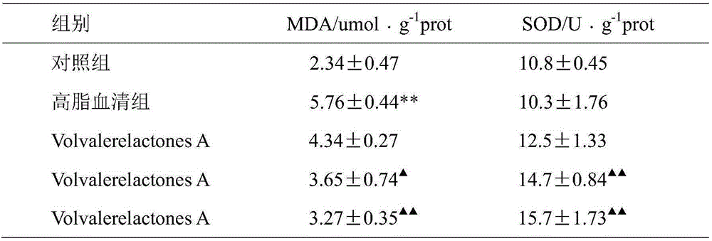 Application of Volvalerelactones A to preparation of drug for treating atherosclerosis