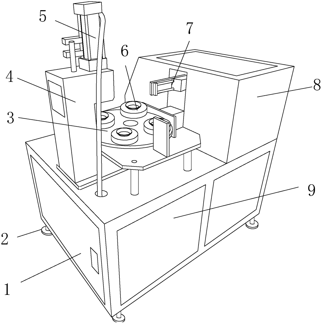 Turntable type plastic part sealing equipment