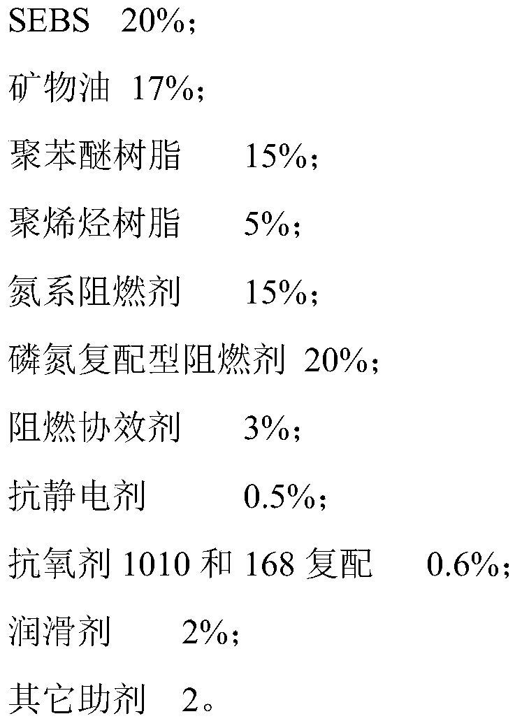 Antistatic type high-efficiency low-smoke halogen-free flame-retardant thermoplastic elastomer and preparation method thereof