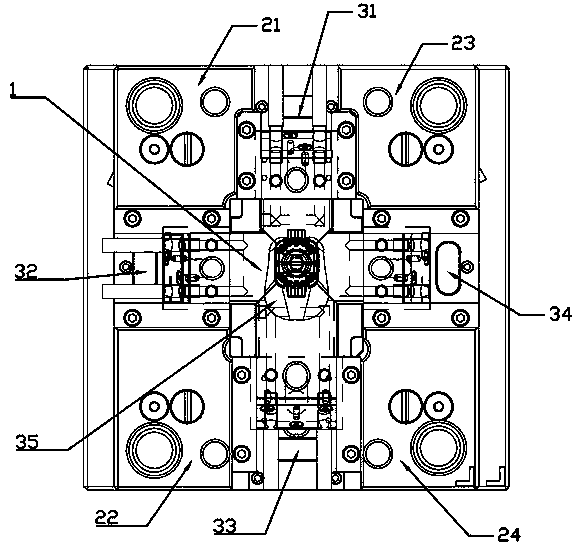 One-time injection molding die of multi-face irregular workpieces