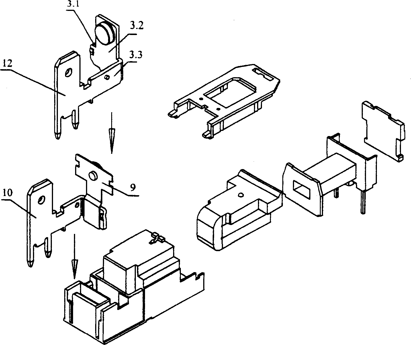 L-shaped movable spring extended sheet and rapidly connecting electromagnetic relay with static reed