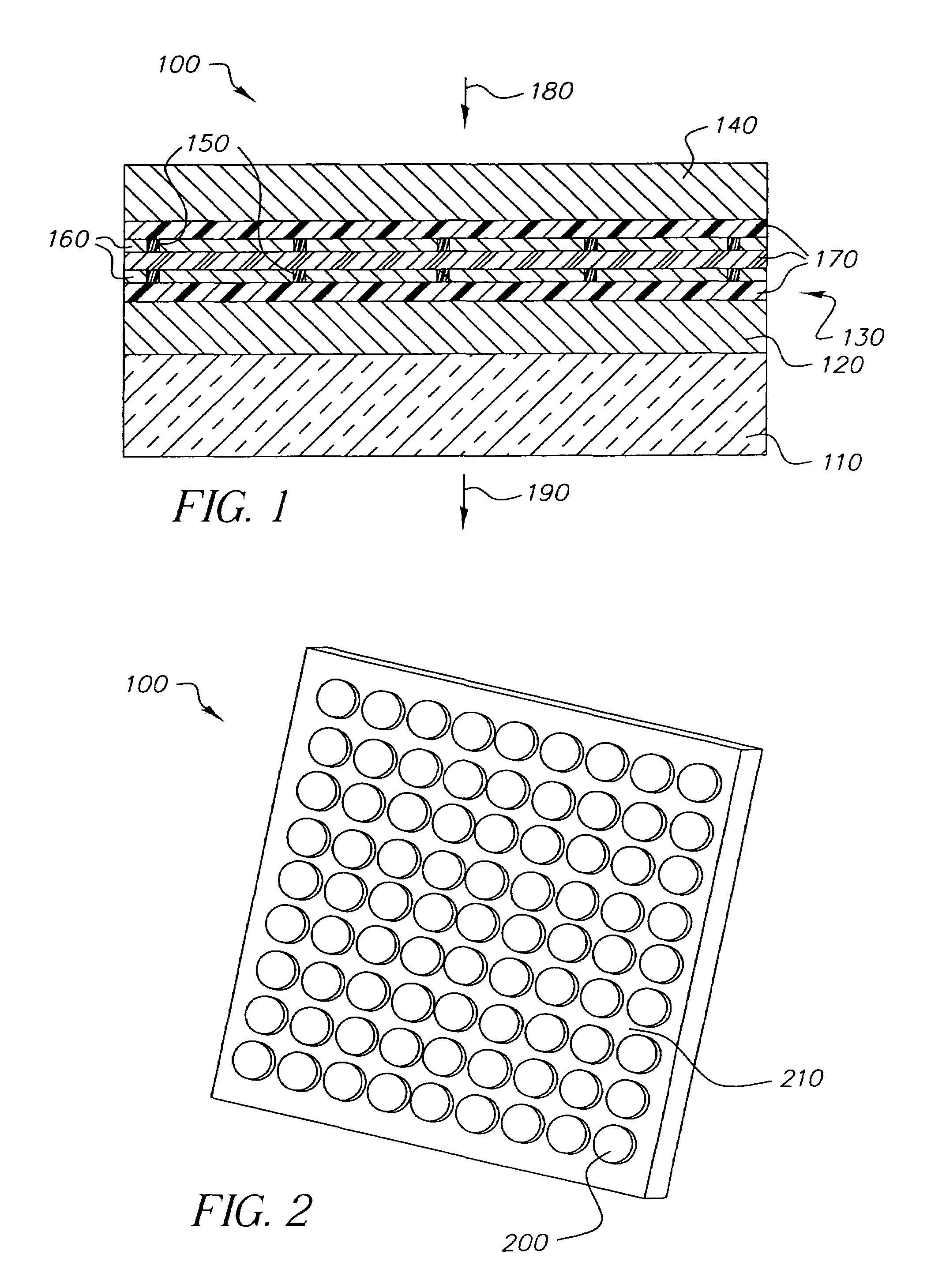 Modulating the properties of the gain region at spaced locations in an organic vertical cavity laser array device