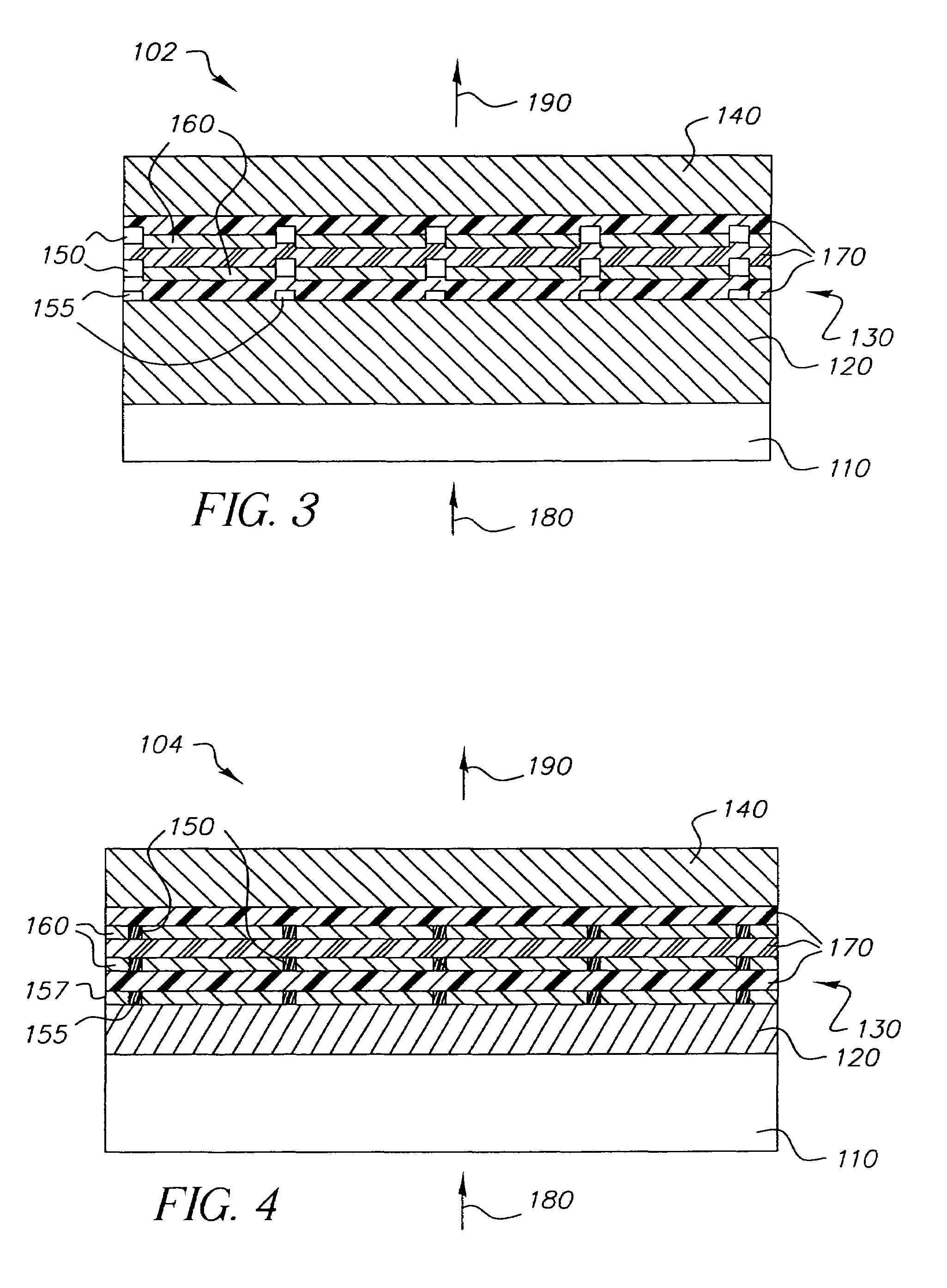 Modulating the properties of the gain region at spaced locations in an organic vertical cavity laser array device