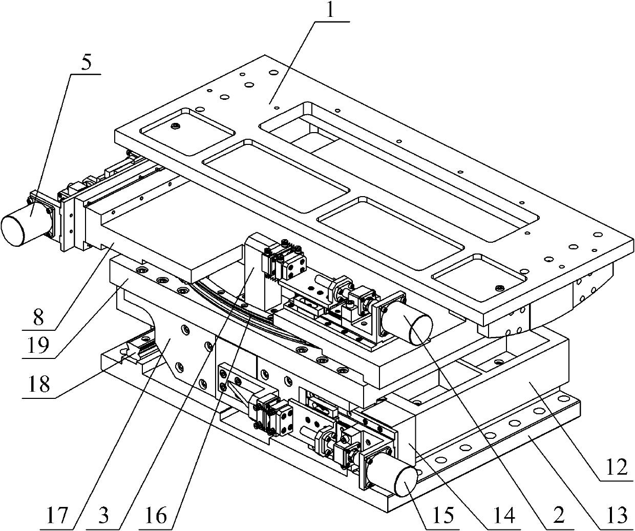 High-precision pose adjusting device for spliced grating