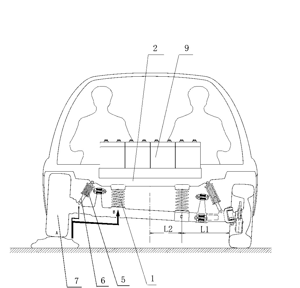 Shock absorbing method and lever-type non-independent suspension bridge device of electric automobile