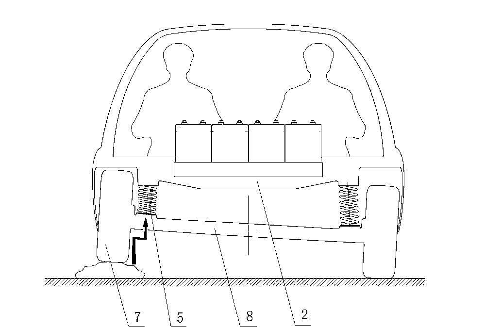 Shock absorbing method and lever-type non-independent suspension bridge device of electric automobile