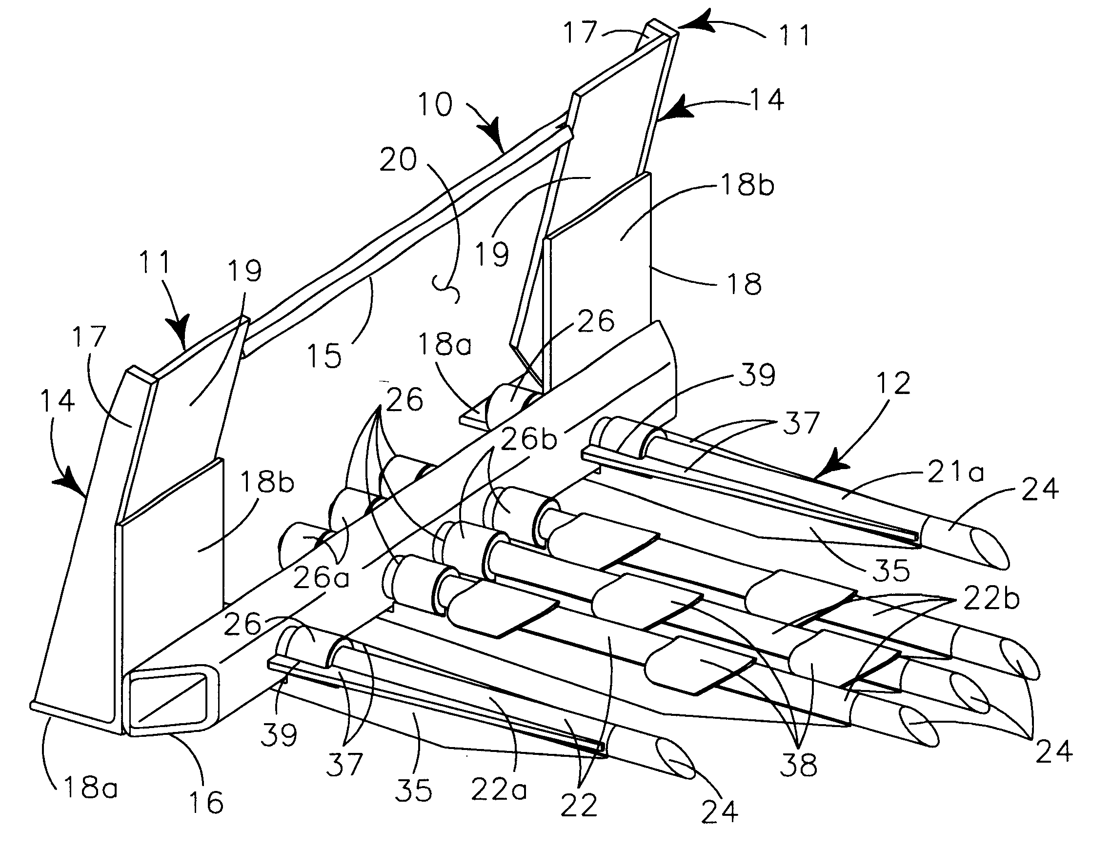 Tine structure for bare root tree and stump extracting tool