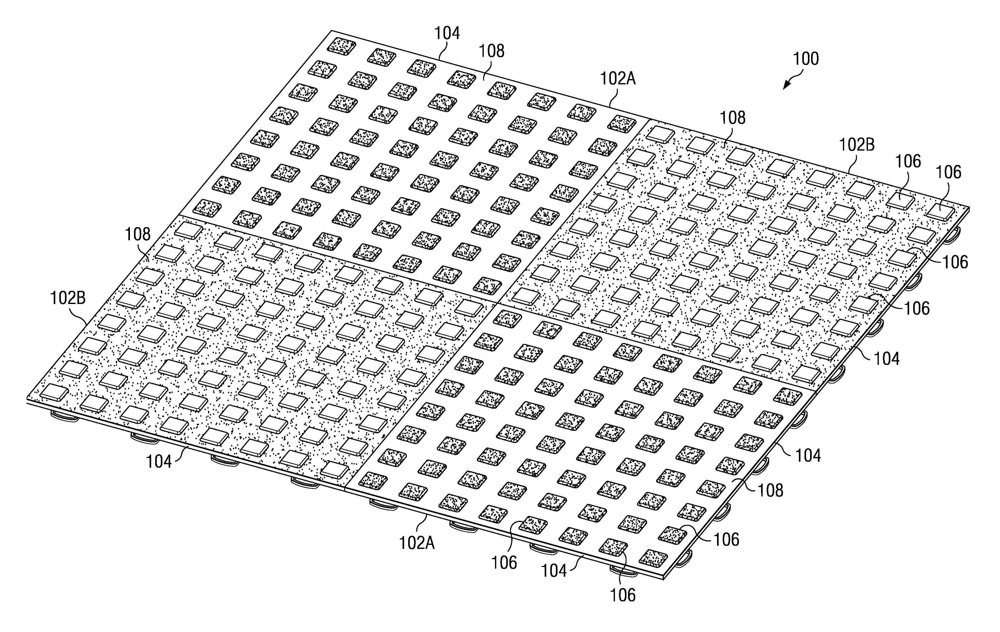 Floor tile with overmold crush rings