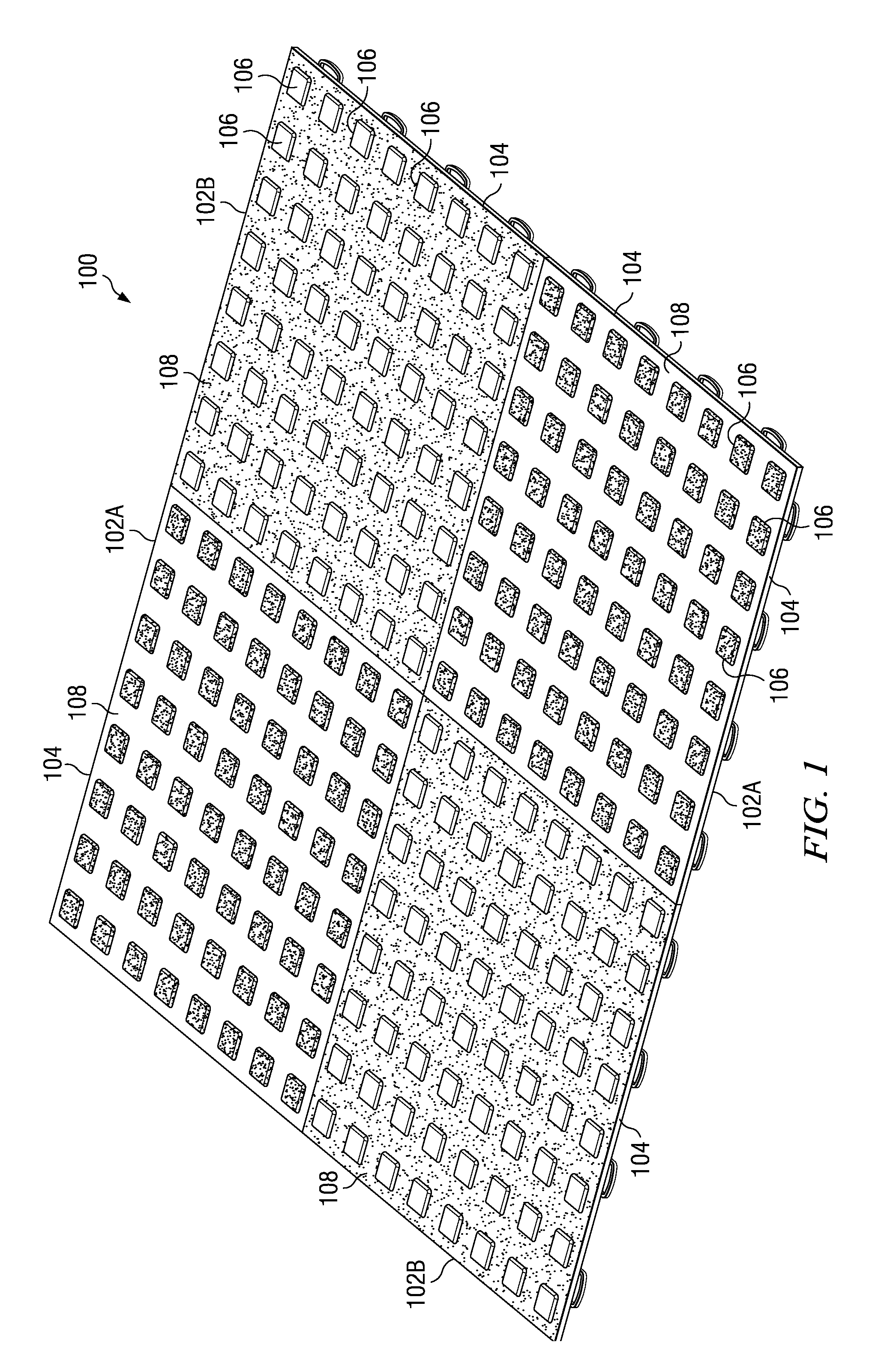 Floor tile with overmold crush rings