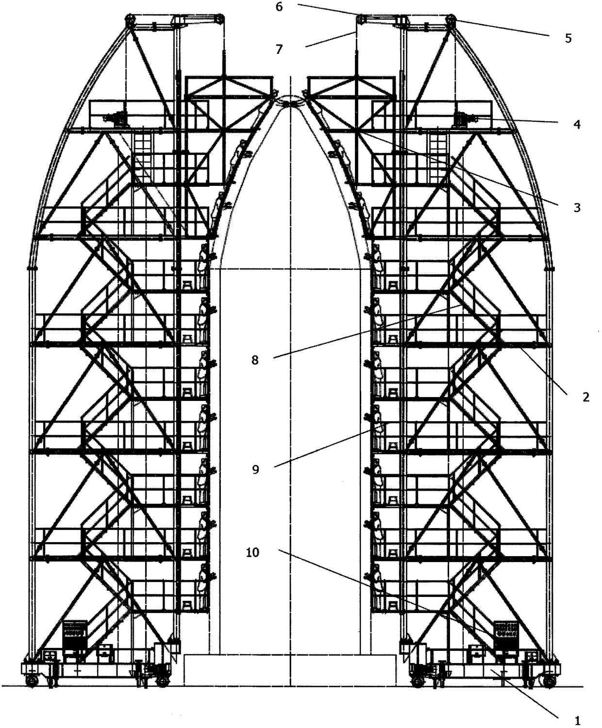 Movable multilayer platform for rocket fairing closing