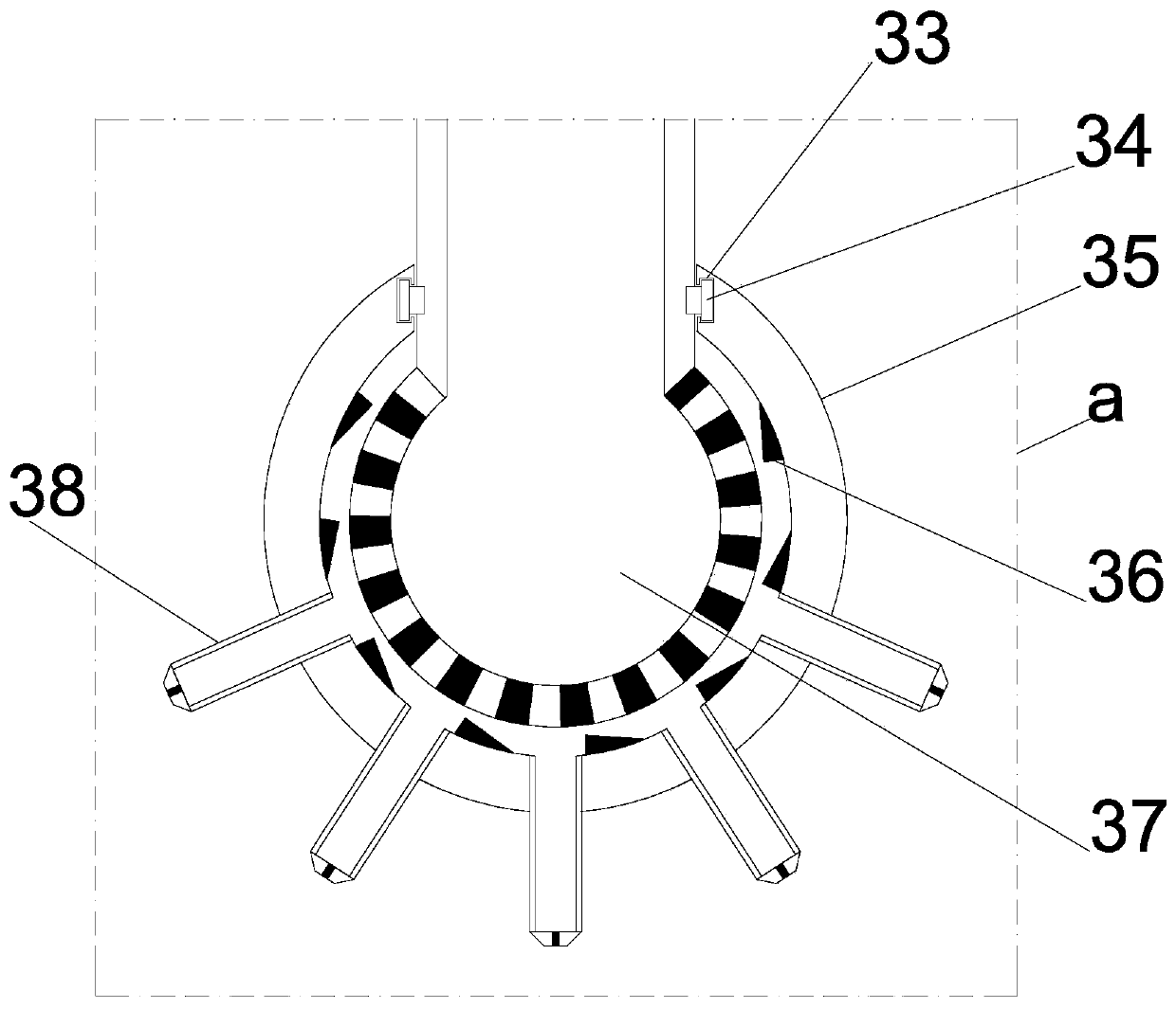 Rotary material guide type high-efficiency spraying device for building decoration plate