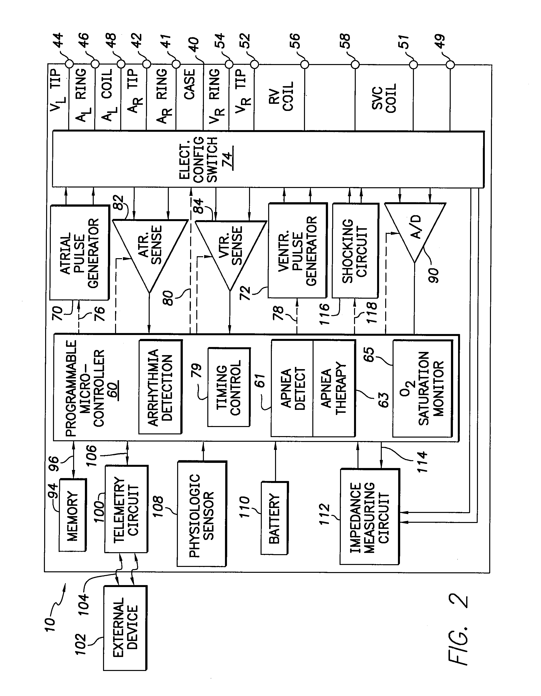 Implantable cardiac device with selectable tiered sleep apnea therapies and method