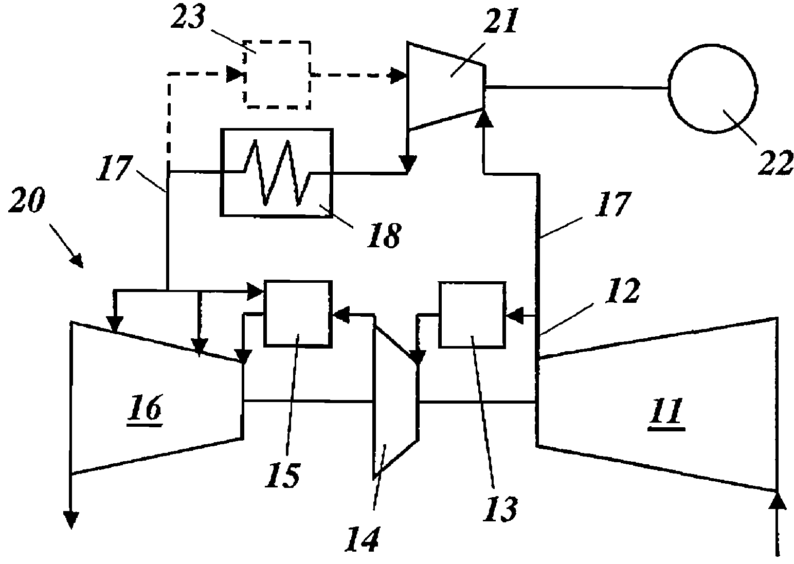 Gas turbine with heat exchanger for cooling compressed air and preheating a fuel