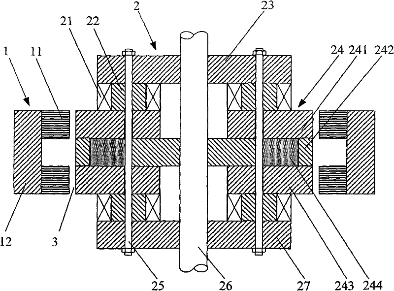 Mixed magnetic bearing with vertical-coil uniform radial pole and low-loss outer rotor