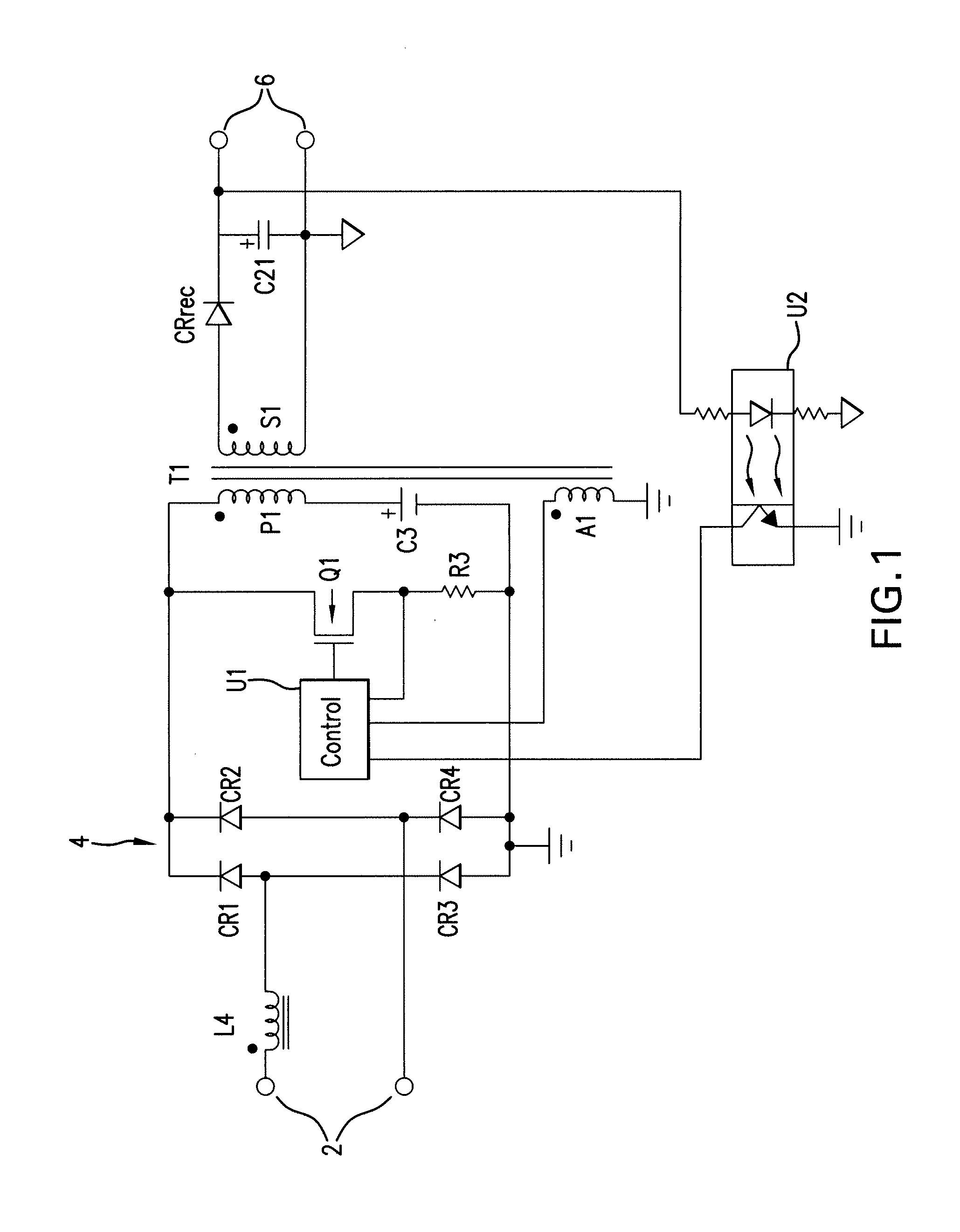 Flyback converter utilizing boost inductor between ac source and bridge rectifier