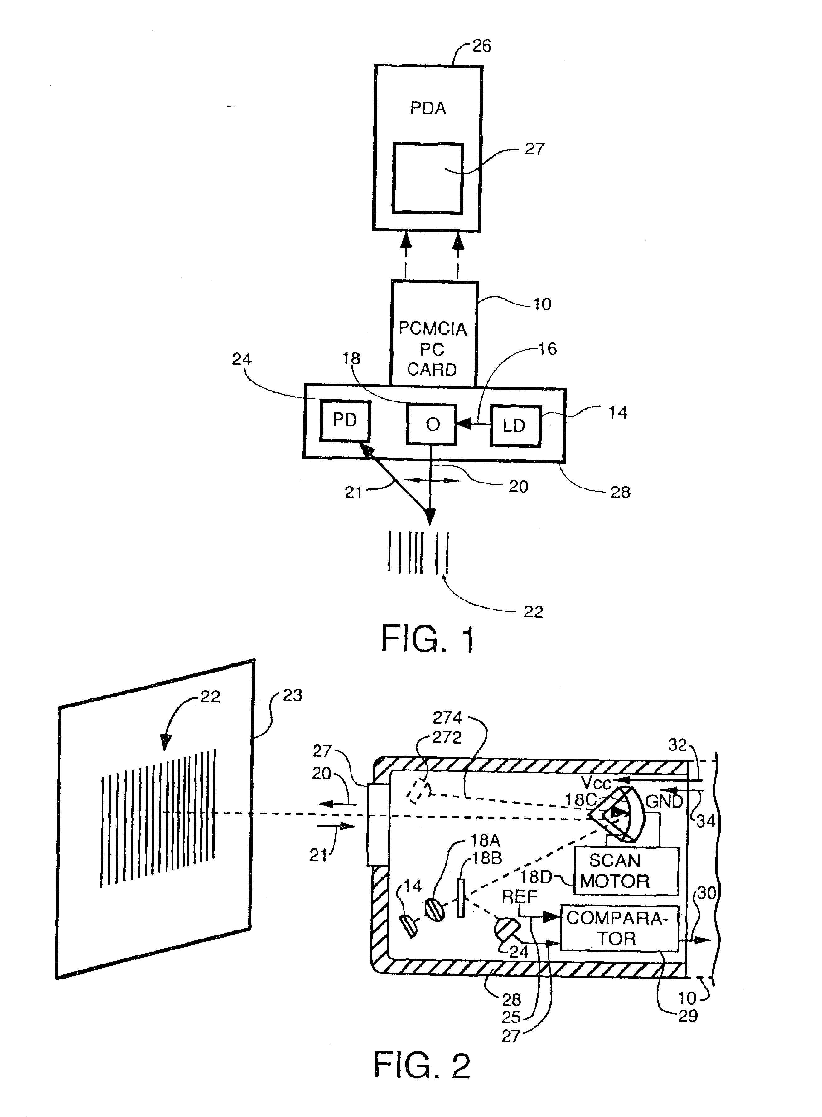 PCMCIA interface card for coupling input devices such as barcode scanning engines to personal digital assistants and palmtop computers