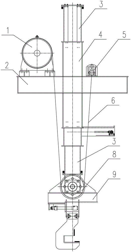 Offshore crane hoisting system with rigid telescopic sleeve