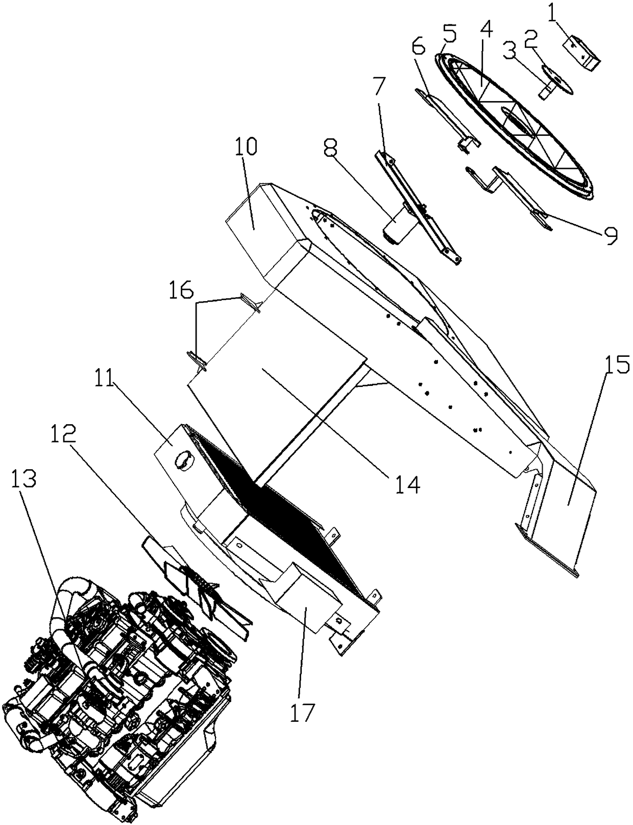 A self-rotating dust-removing device for a dust-proof mesh cover of an engine water tank