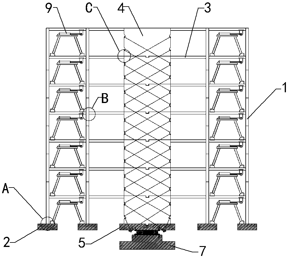 Fabricated non-damage energy-consumption frame shear wall structure system and construction method thereof