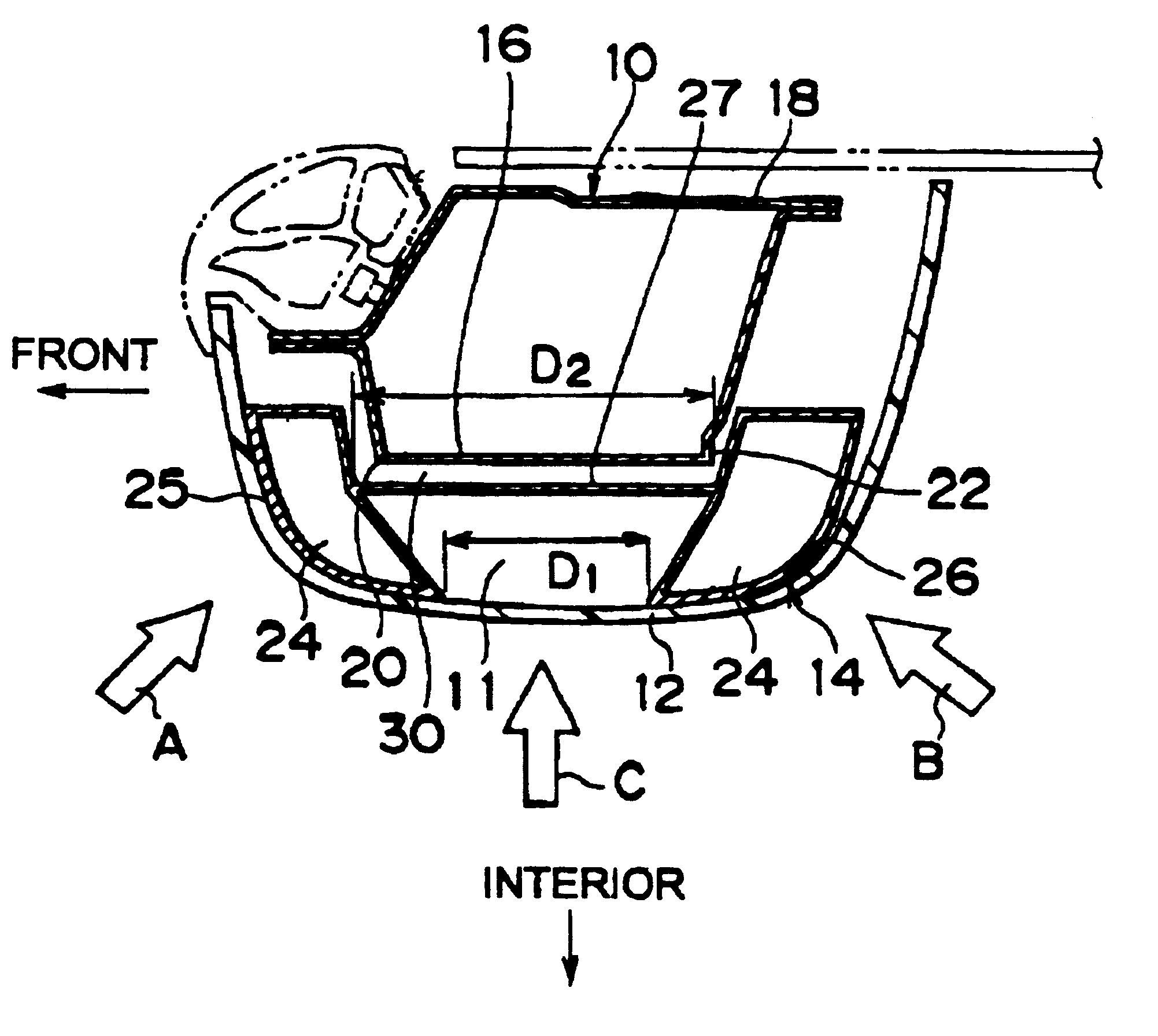 Impact energy absorbing structure for upper part of body of motor vehicle and energy absorber