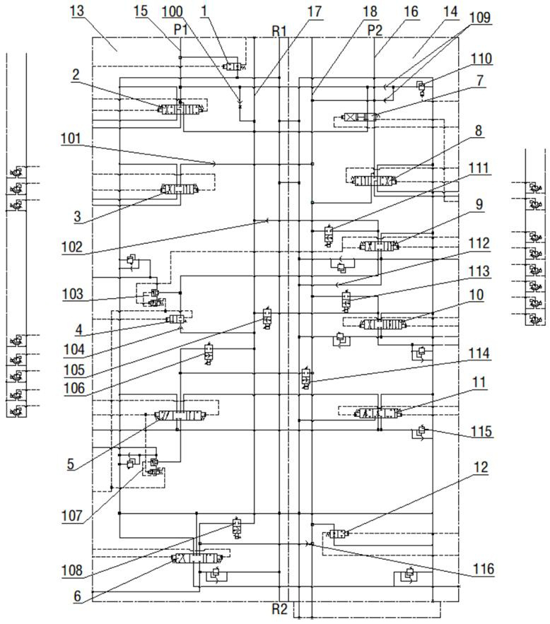 Medium-sized excavator electric control multi-way valve