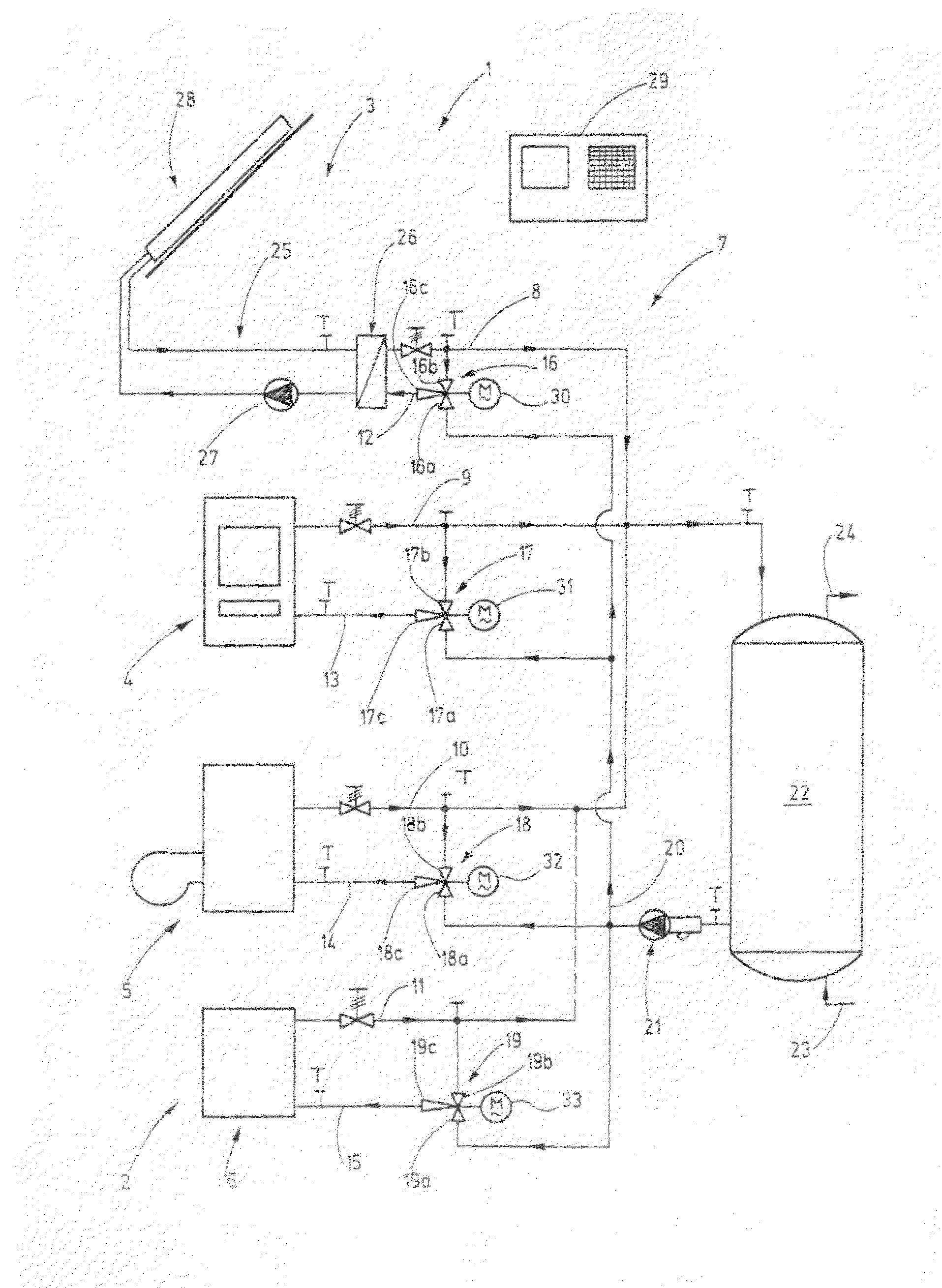 Heat generator group with jet pump flow circuit control