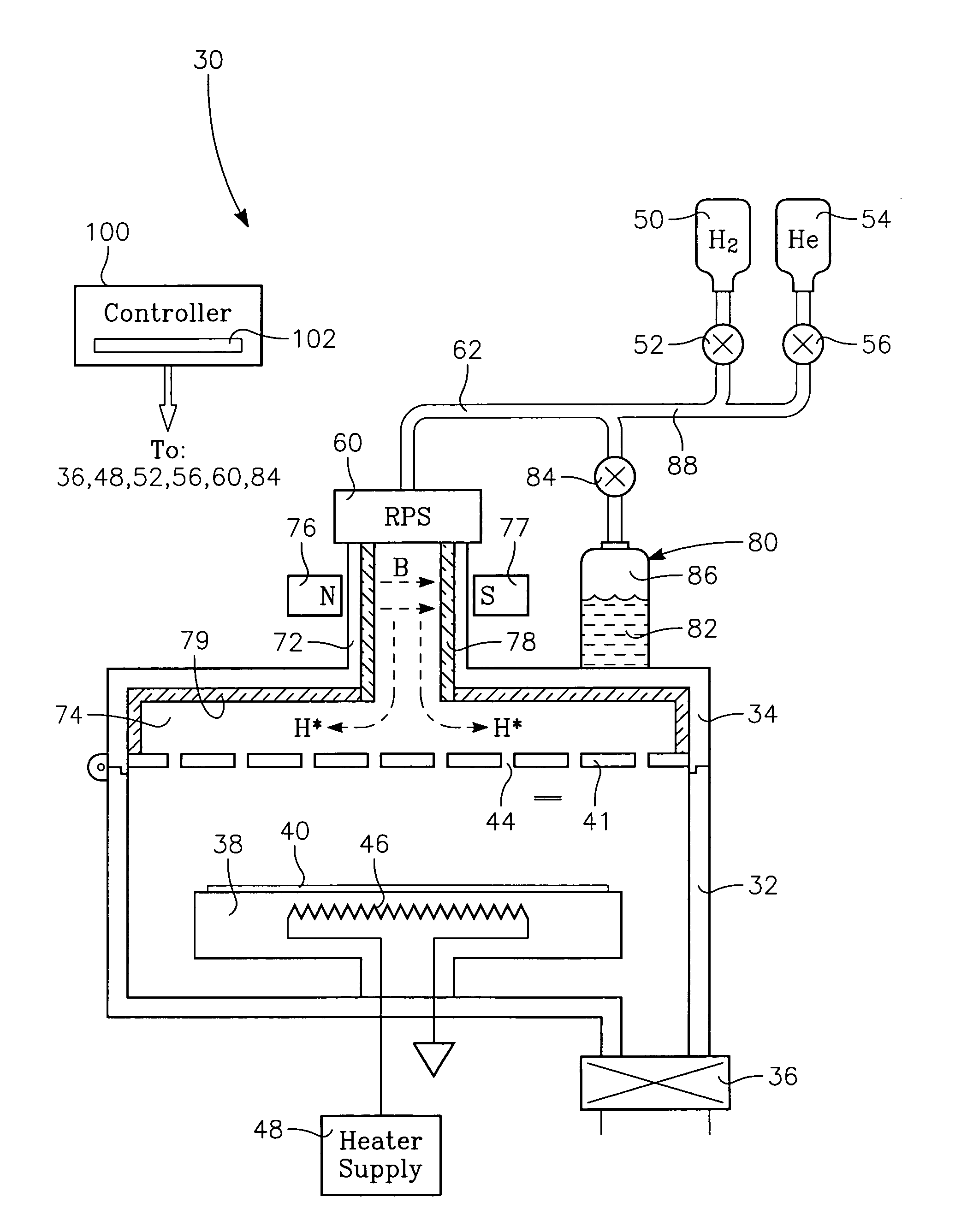 Water vapor passivation of a wall facing a plasma