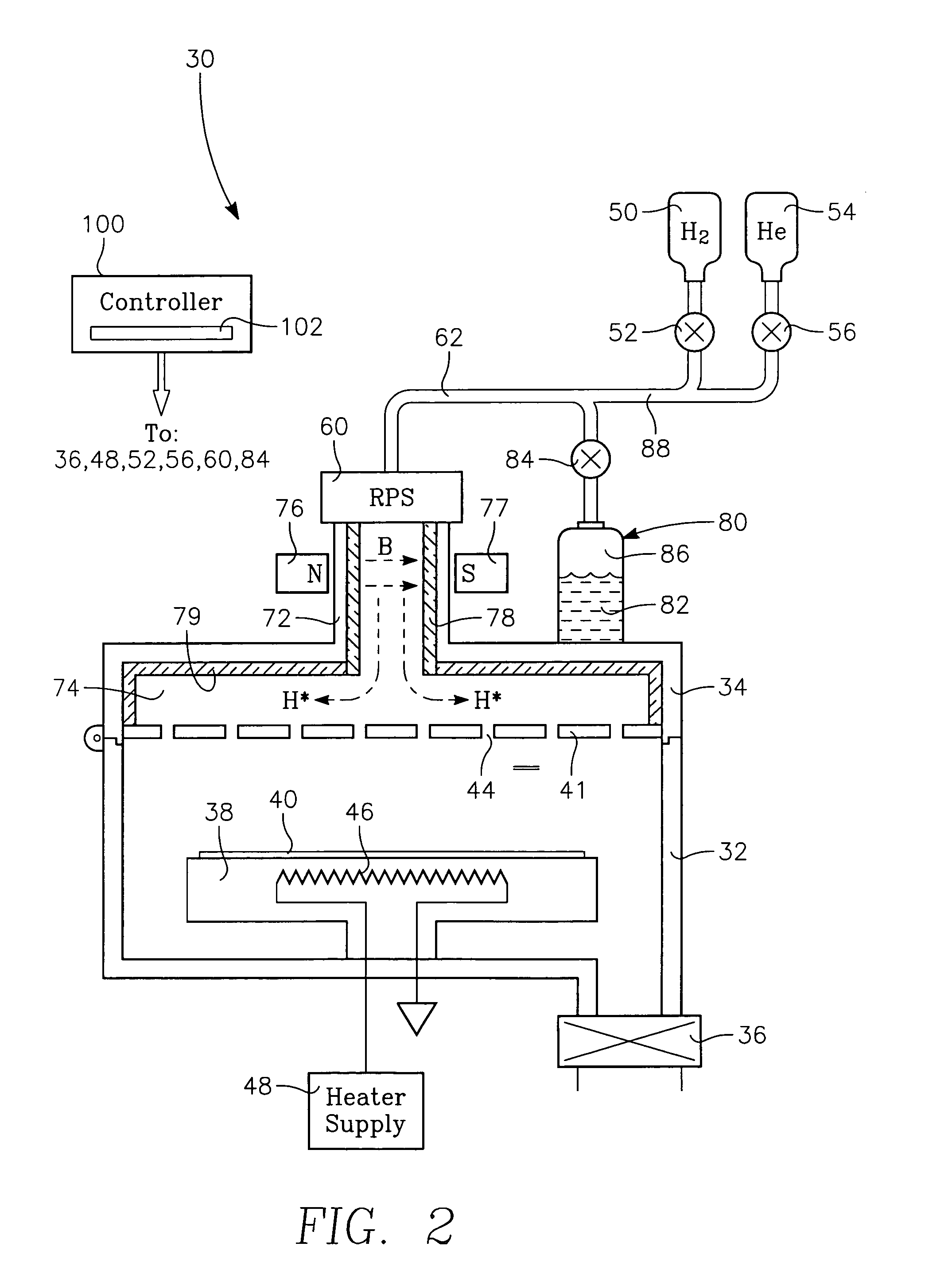 Water vapor passivation of a wall facing a plasma