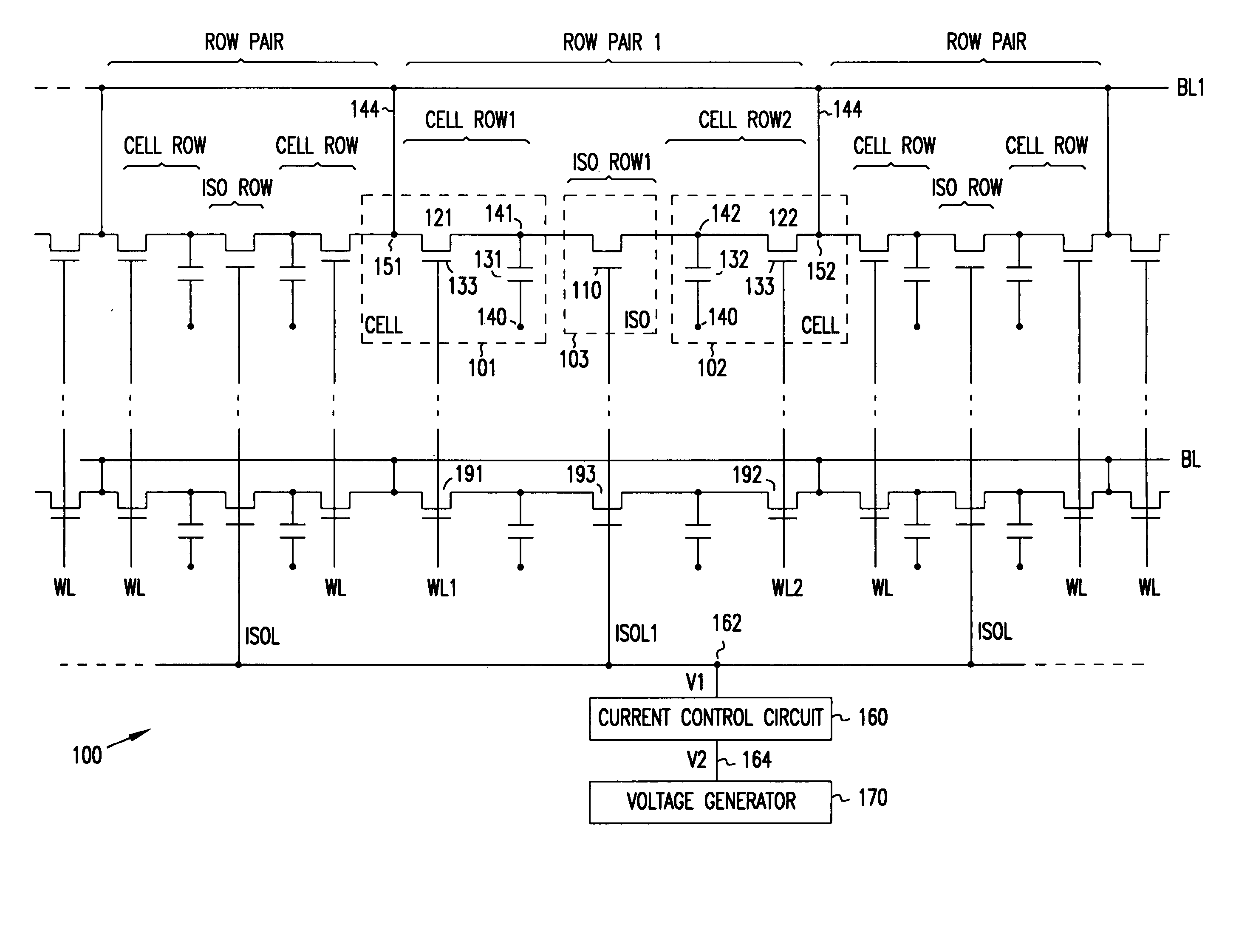 Isolation device over field in a memory device