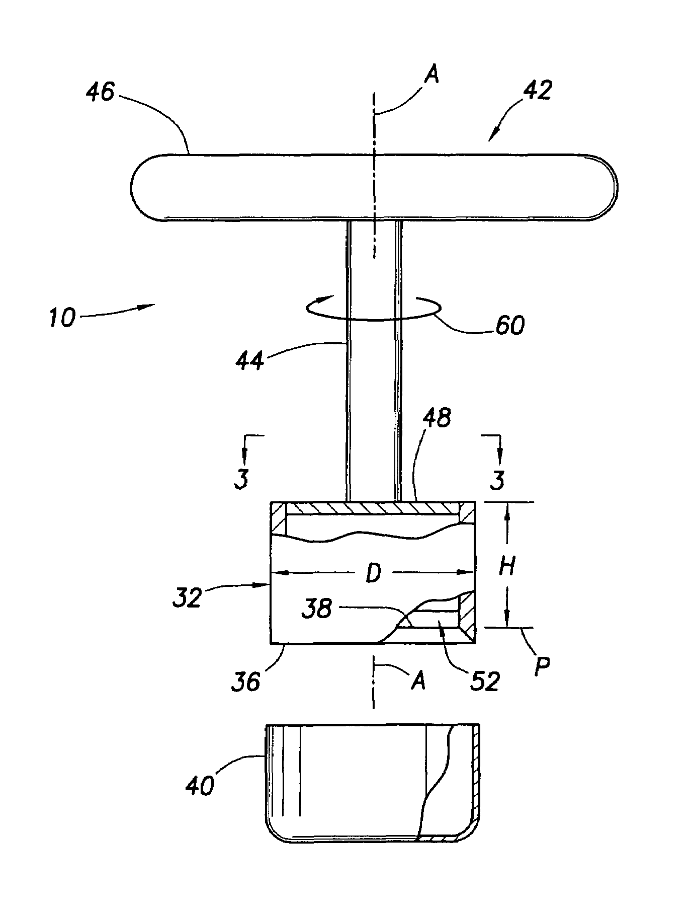 Tool for forming a candle-receiving opening in a fruit or vegetable