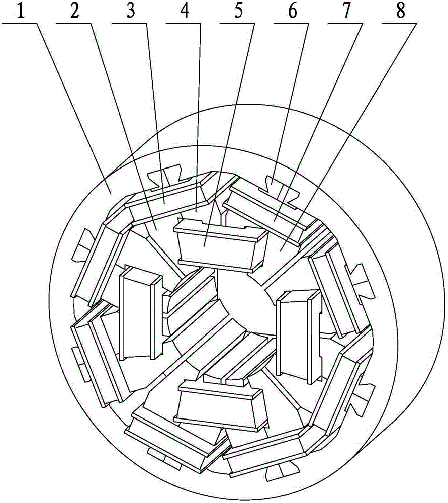 Assembling type pole changing stator iron core and winding