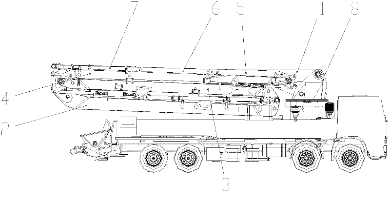 Concrete pump truck and arm support thereof